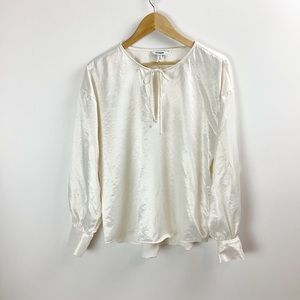Express Ivory Silky Long Sleeve Keyhole Blouse
